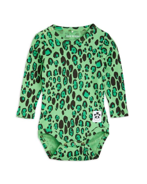 MINI RODINI - LEOPARD LONG SLEEVE BODYSUIT GREEN