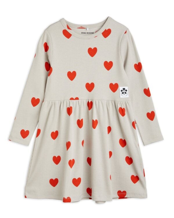 MINI RODINI - HEARTS LONG SLEEVE DRESS GREY